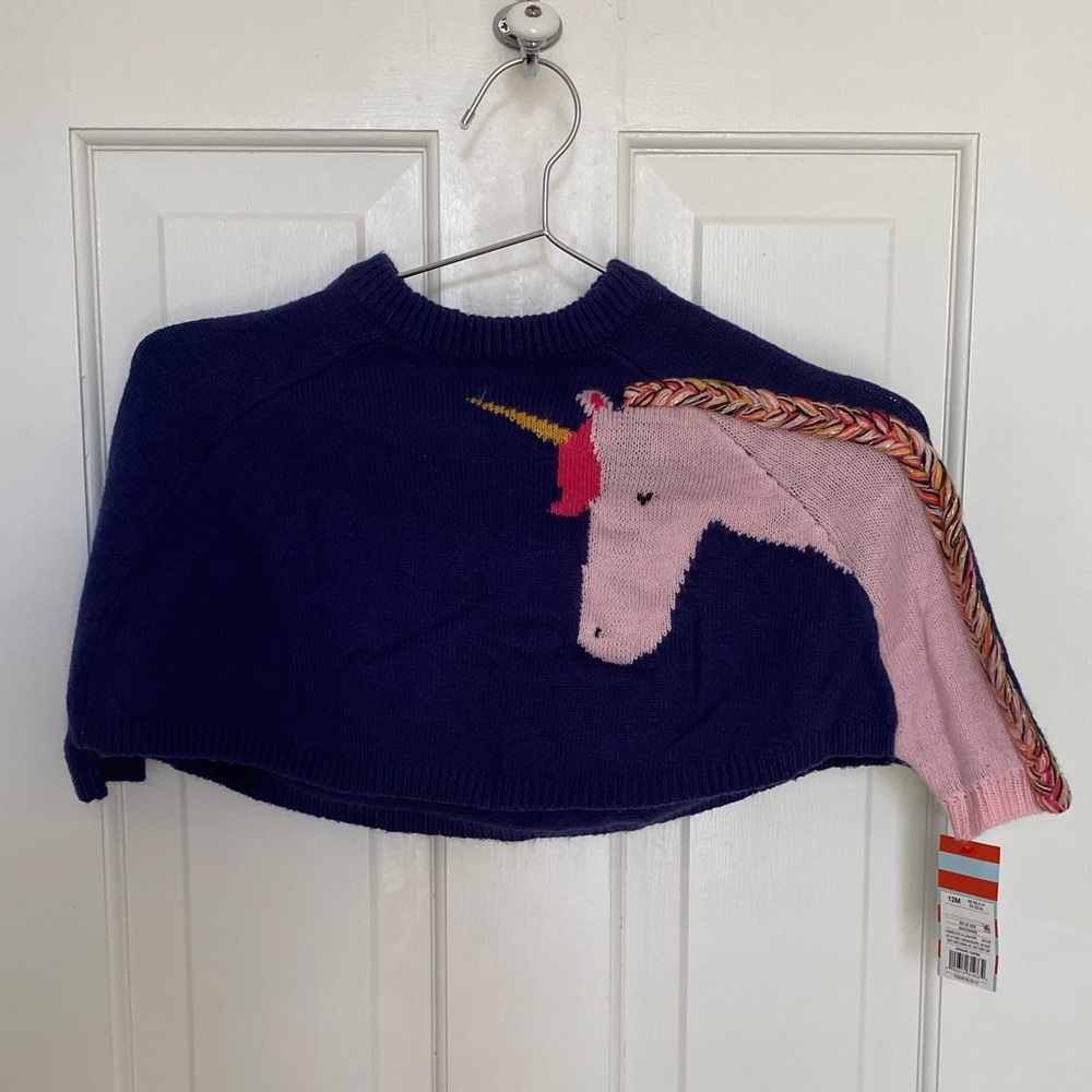 Cat & Jack Unicorn Knit Poncho - Navy and Pink